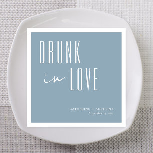 Dusty Blue Editorial Drunk in Love Custom Names Napkins