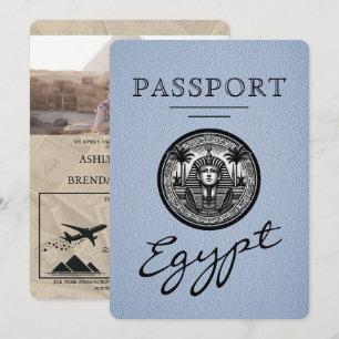 Dusty Blue Egypt Passport Wedding Invitation