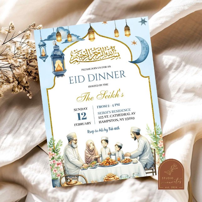 Dusty Blue Eid Ramadan Iftar Dinner Islam Family Invitation (Creator Uploaded)