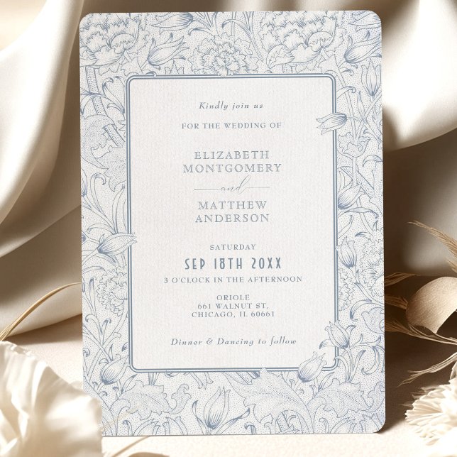 Dusty Blue Elegance Tulips & Chrysanthemum Invitation (Creator Uploaded)