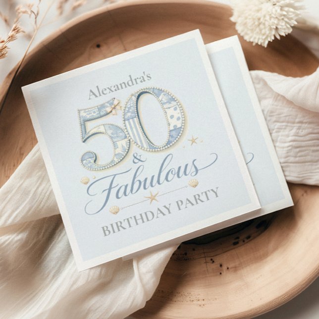 Dusty Blue Elegant 50 & Fabulous Birthday Napkins (Creator Uploaded)