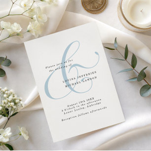  Dusty Blue Elegant Ampersand Minimalist Wedding Invitation