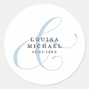 Dusty Blue Elegant Ampersand Wedding Classic Round Sticker