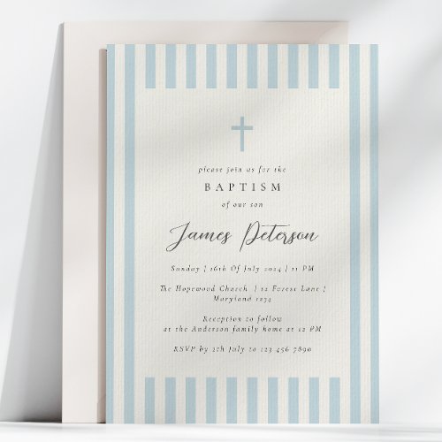 Dusty Blue Elegant Baptism Boy Invitation