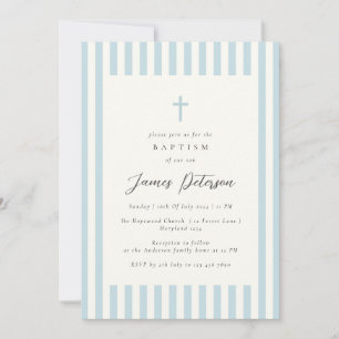 Dusty Blue Elegant Baptism Boy Invitation