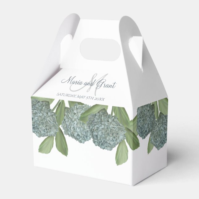 Dusty Blue Elegant Blue Floral Custom Wedding Favor Boxes (Front Side)