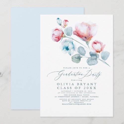 Dusty Blue Elegant Boho Floral Graduation Party