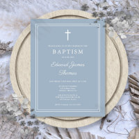 Dusty Blue Elegant Border Baptism Invitation