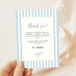 Dusty Blue Elegant Bow Boy Baby Shower Thank You Card<br><div class="desc">Elegant minimal baby shower thank you card that features a dusty blue & white stripe pattern and a cute bow.</div>