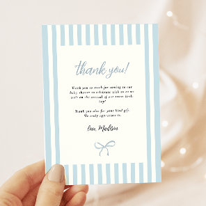 Dusty Blue Elegant Bow Boy Baby Shower Thank You Card