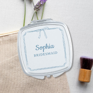 Dusty Blue Elegant Bow Personalized Bridal Party Compact Mirror
