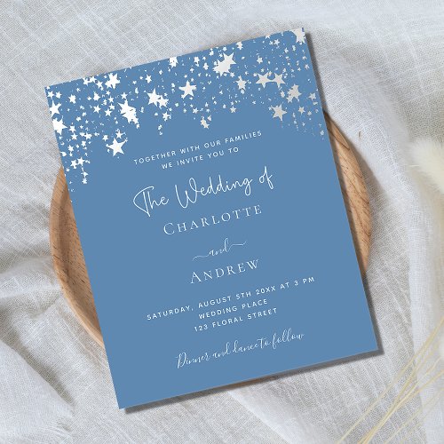 Dusty blue elegant budget wedding invitation