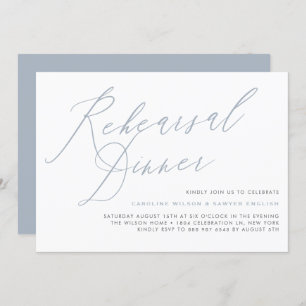 Dusty Blue Elegant Calligraphy Rehearsal Dinner Invitation