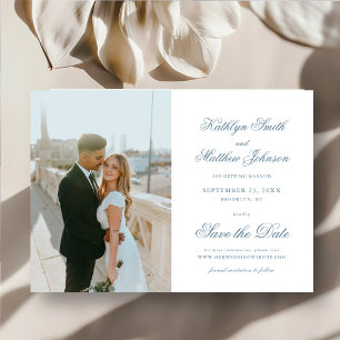 Dusty Blue Elegant Calligraphy Save The Date Magnetic Invitation