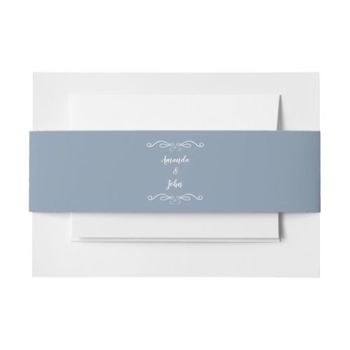 Dusty Blue Elegant Calligraphy Solid Chic Wedding  Invitation Belly Band