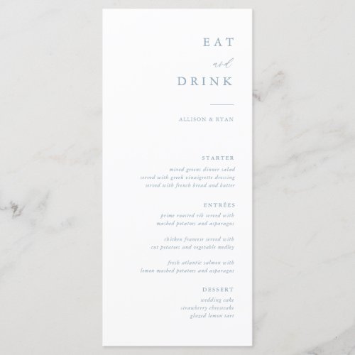 Dusty Blue Elegant Calligraphy Wedding Menu