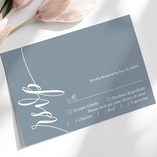 Dusty Blue Elegant Calligraphy Wedding RSVP Card