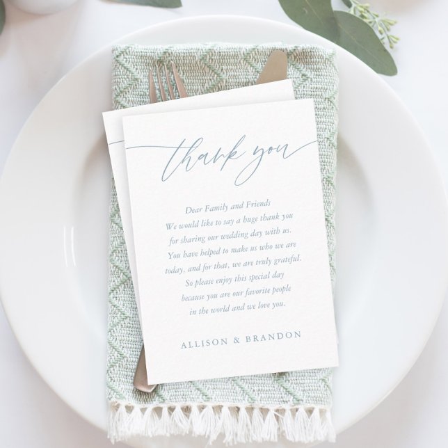 Dusty Blue Elegant Calligraphy Wedding Thank You  Place Card (Creator Uploaded)