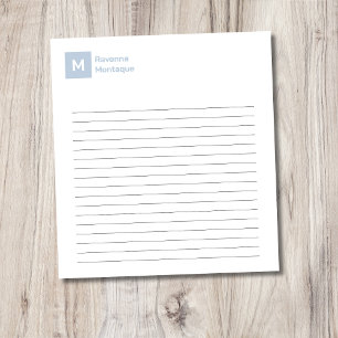 Dusty Blue Elegant Chic Trendy Monogram Lined Notepad