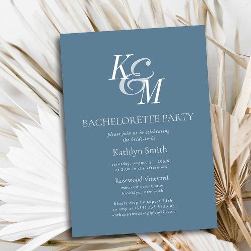 Dusty Blue Elegant Classic Bachelorette Party Invitation