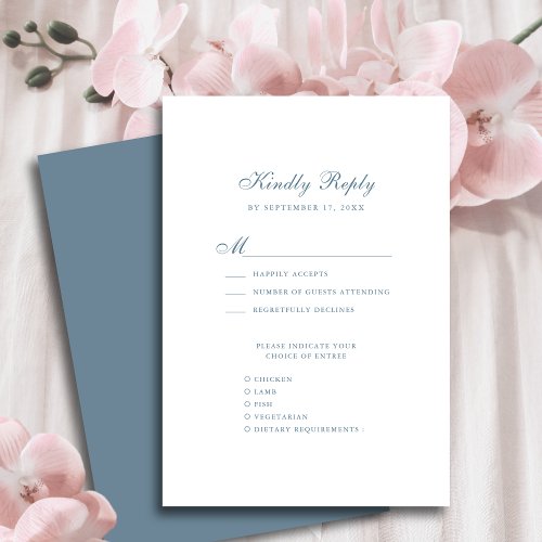 Dusty Blue Elegant Classic Calligraphy Wedding RSVP Card