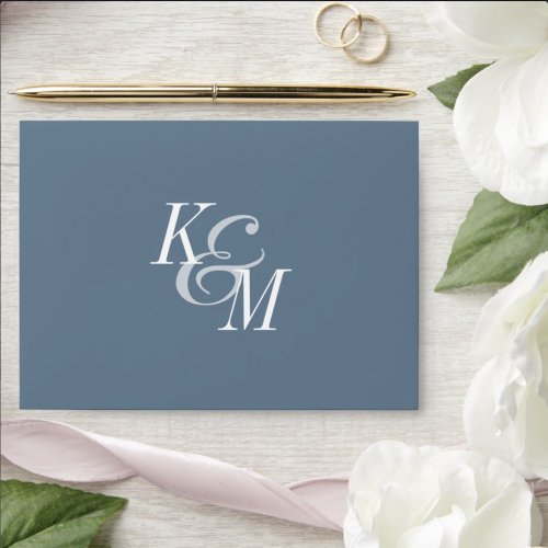 Dusty Blue Elegant Classic Monogram Wedding Envelope
