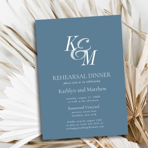 Dusty Blue Elegant Classic Rehearsal Dinner Invitation