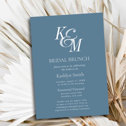 Dusty Blue Elegant Classic Simple Bridal Brunch Invitation