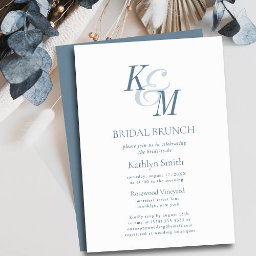 Dusty Blue Elegant Classic Simple Bridal Brunch Invitation