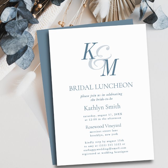 Dusty Blue Elegant Classic Simple Bridal Luncheon Invitation (Creator Uploaded)