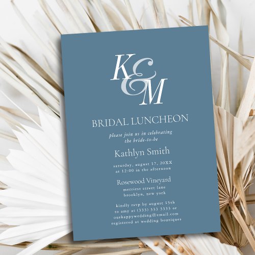 Dusty Blue Elegant Classic Simple Bridal Luncheon Invitation