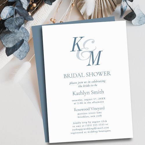 Dusty Blue Elegant Classic Simple Bridal Shower Invitation
