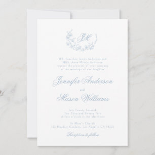 Dusty blue elegant classic wedding Invitation