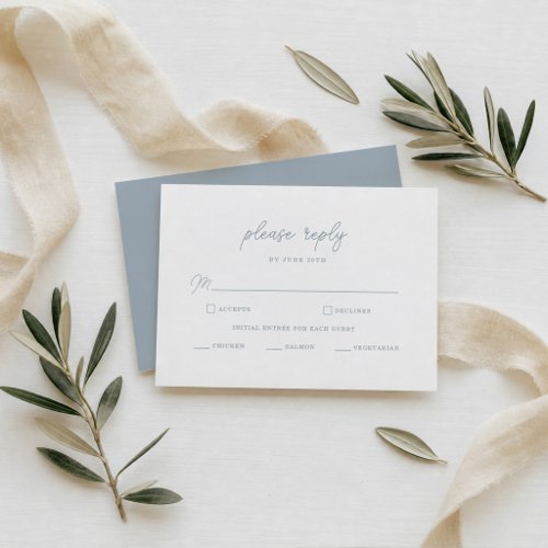 Dusty Blue Elegant Clean Script Wedding RSVP Card