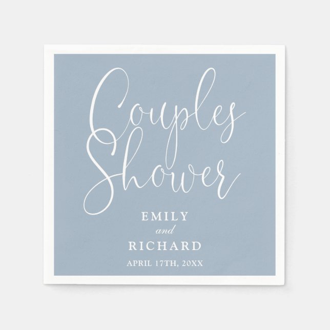 Dusty Blue Elegant Couples Bridal Wedding Shower Napkins (Front)