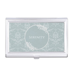 Dusty Blue Elegant Damask Business Card Case