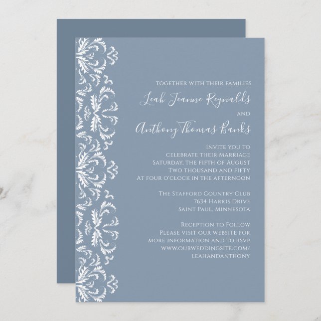 Dusty Blue Elegant Damask Invitation (Front/Back)