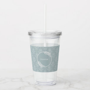 Dusty Blue Elegant Damask Personalized Acrylic Tumbler