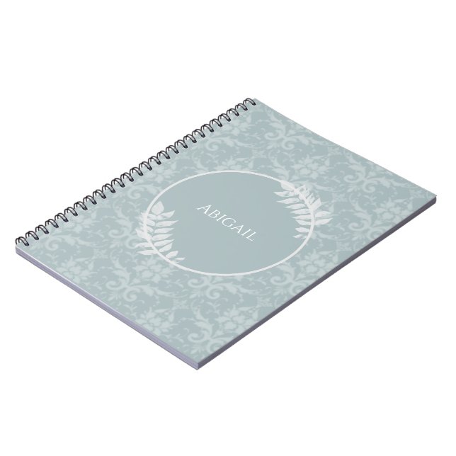 Dusty Blue Elegant Damask Personalized Notebook (Left Side)