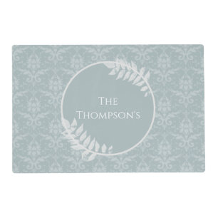 Dusty Blue Elegant Damask Personalized Placemat