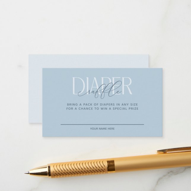 Dusty Blue Elegant Diaper Raffle Enclosure Card (Front/Back In Situ)