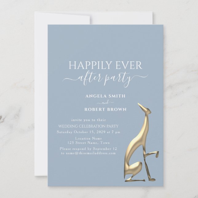 Dusty Blue Elegant Elopement Reception Invitation (Front)