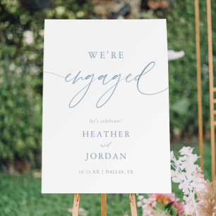 Dusty Blue Elegant Engagement Party Engaged Sign