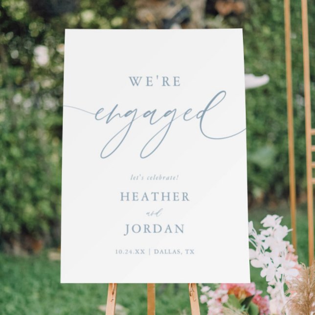 Dusty Blue Elegant Engagement Party Engaged Sign (Creator Uploaded)