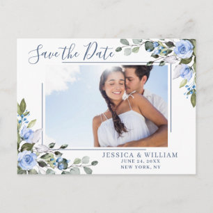 Dusty Blue Elegant Eucalyptus PHOTO Save the Date Postcard