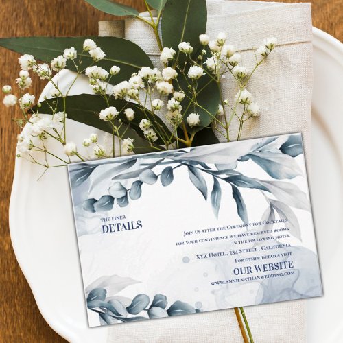 Dusty Blue Elegant Eucalyptus Wedding Details Enclosure Card