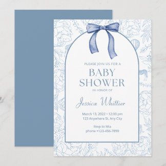 Dusty Blue Elegant Floral Baby Shower Invitation