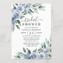 Dusty Blue Elegant Floral Boho Rose Bridal Shower Invitation
