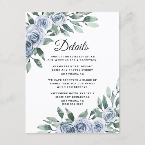 Dusty Blue Elegant Floral Boho Rose Rustic Wedding Enclosure Card