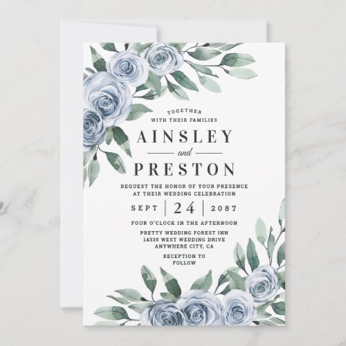 Dusty Blue Elegant Floral Boho Rose Rustic Wedding